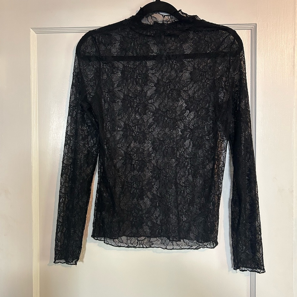 Anthropologie Black Lace mock neck Blouse